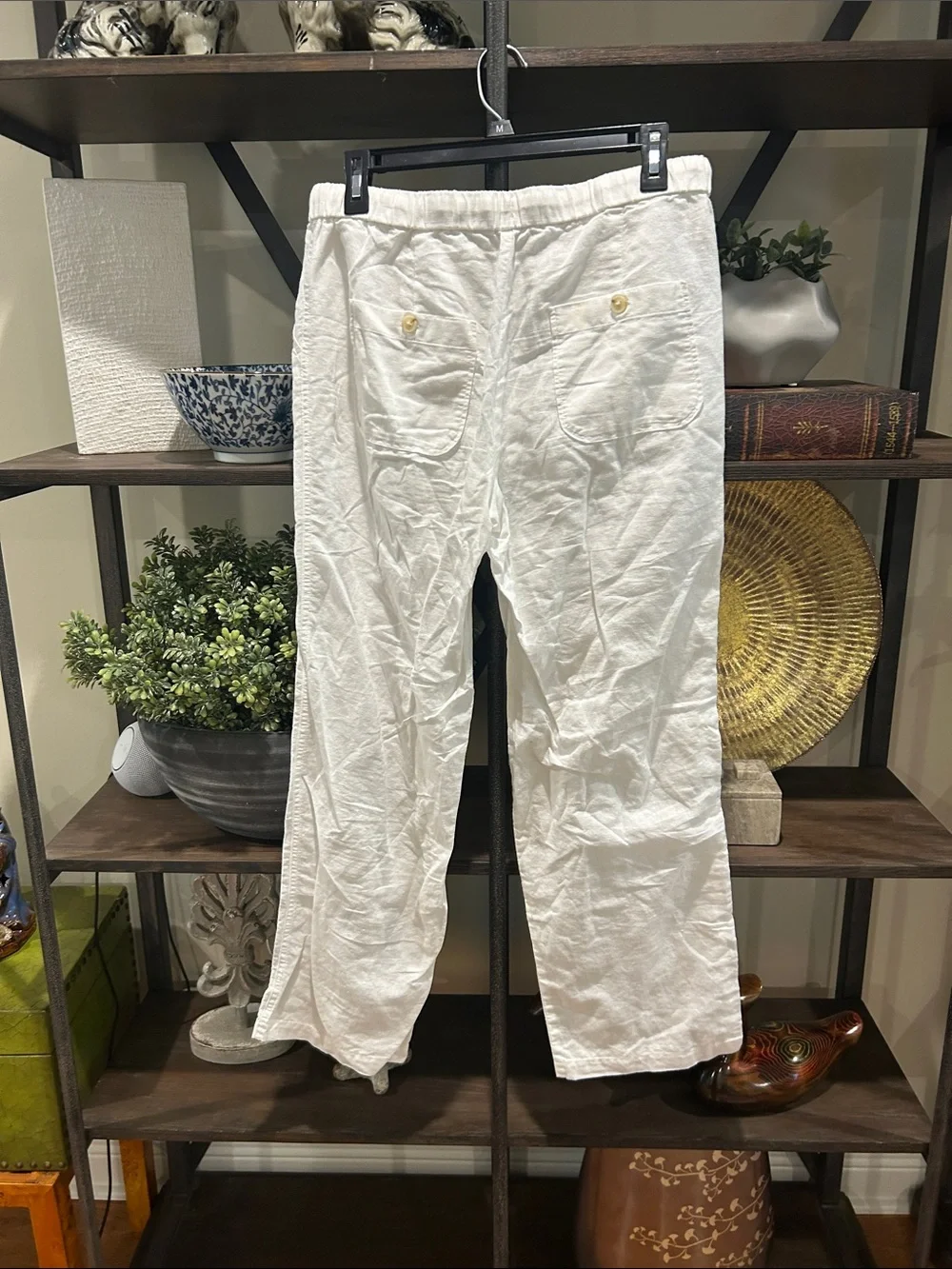 Liz Claiborne White Drawstring Linen Blend Chinos